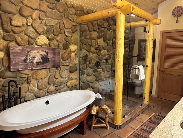 Hair dryer, towels, shampoo - Papa Bears Cabin on the Red River in Red River, NM (Red River)