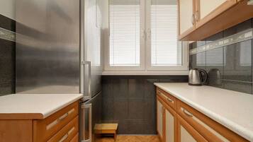 Fridge, oven, stovetop, cookware/dishes/utensils