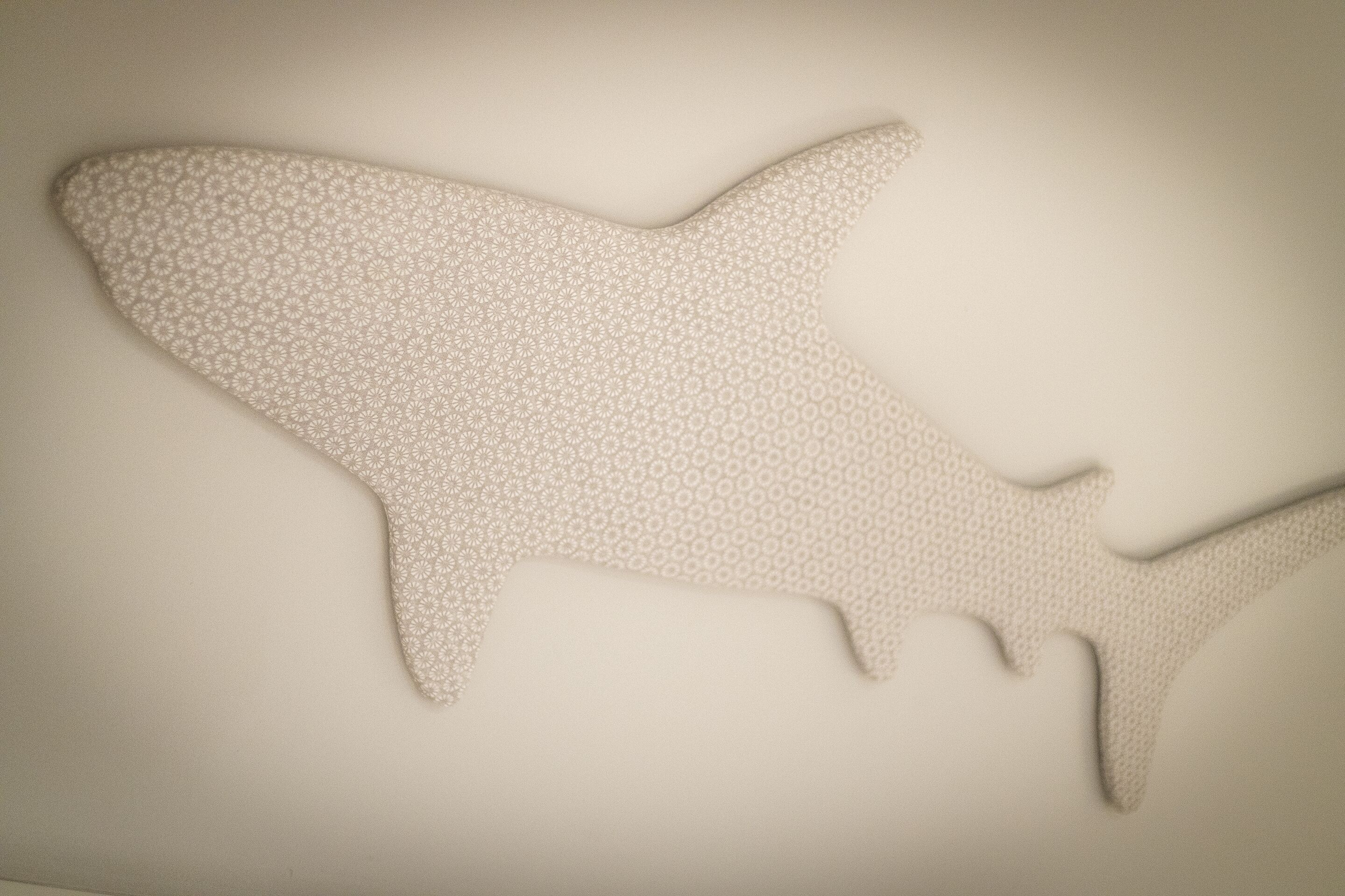 A wall with a shark silhouette.