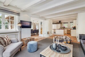 Fernseher, Kamin, Stereoanlage