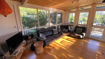 Fireplace, computer monitors