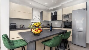 Fridge, microwave, oven, dishwasher