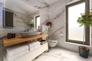 Shower, free toiletries, hair dryer, bathrobes