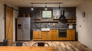 Fridge, microwave, oven, dishwasher