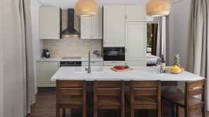 Fridge, microwave, oven, dishwasher