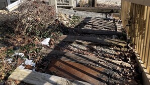 A wooden deck leading to a house with a view of a lake. - Lion View ~ Otsego Lake ~ Sleeps up to 10 (Cooperstown)
