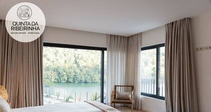 Modern house near waterfall with fluvial beach and amazing view over Douro river