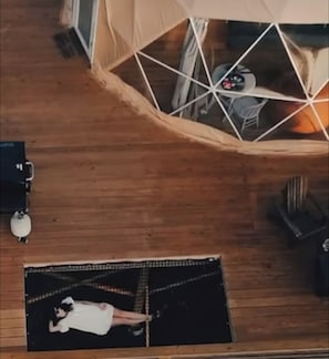 Interior - Fox Wood Luxury Dome, with Cedar Hot Tub on large deck, built-in deck hammock and mountain views!  Only 15 minutes from downtown Eureka Springs and 7 minutes from Beaver Lake. (Eureka Springs)