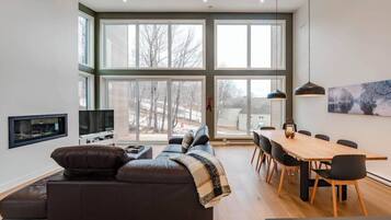 Télévision, cheminée, chaßne hi-fi