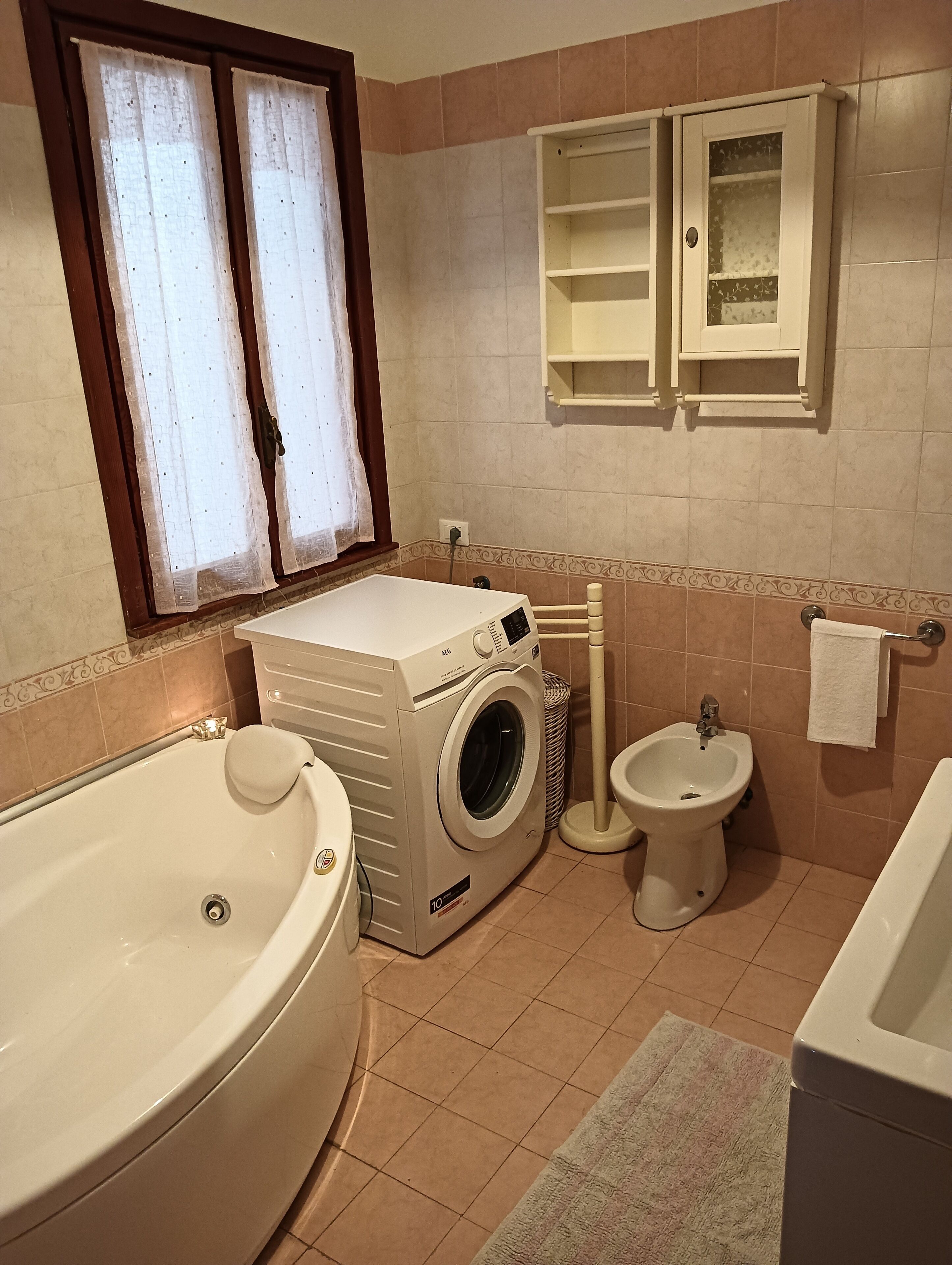 按摩浴缸、吹风机、坐浴桶、毛巾