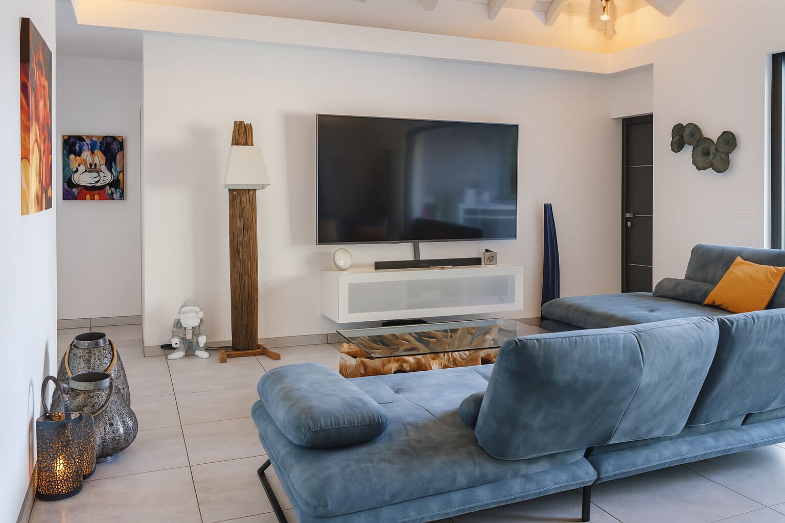 Smart TV, video games, DVD player, foosball