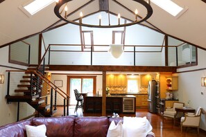 Smart TV, fireplace, video games, DVD player