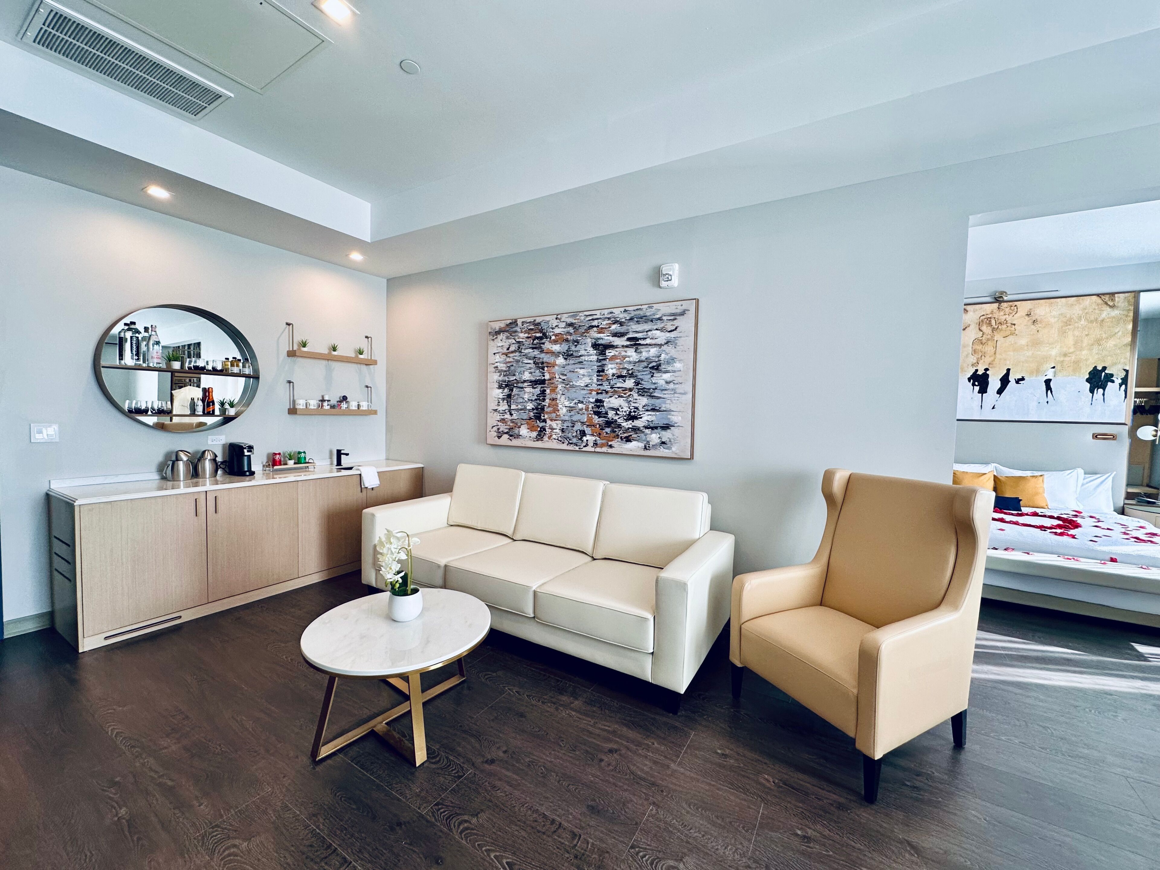 Luxury Presidential Suite, 1 King Bed | Living room | 65-inch flat-screen TV with satellite channels, Netflix