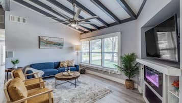 Televisión, chimenea, oficina