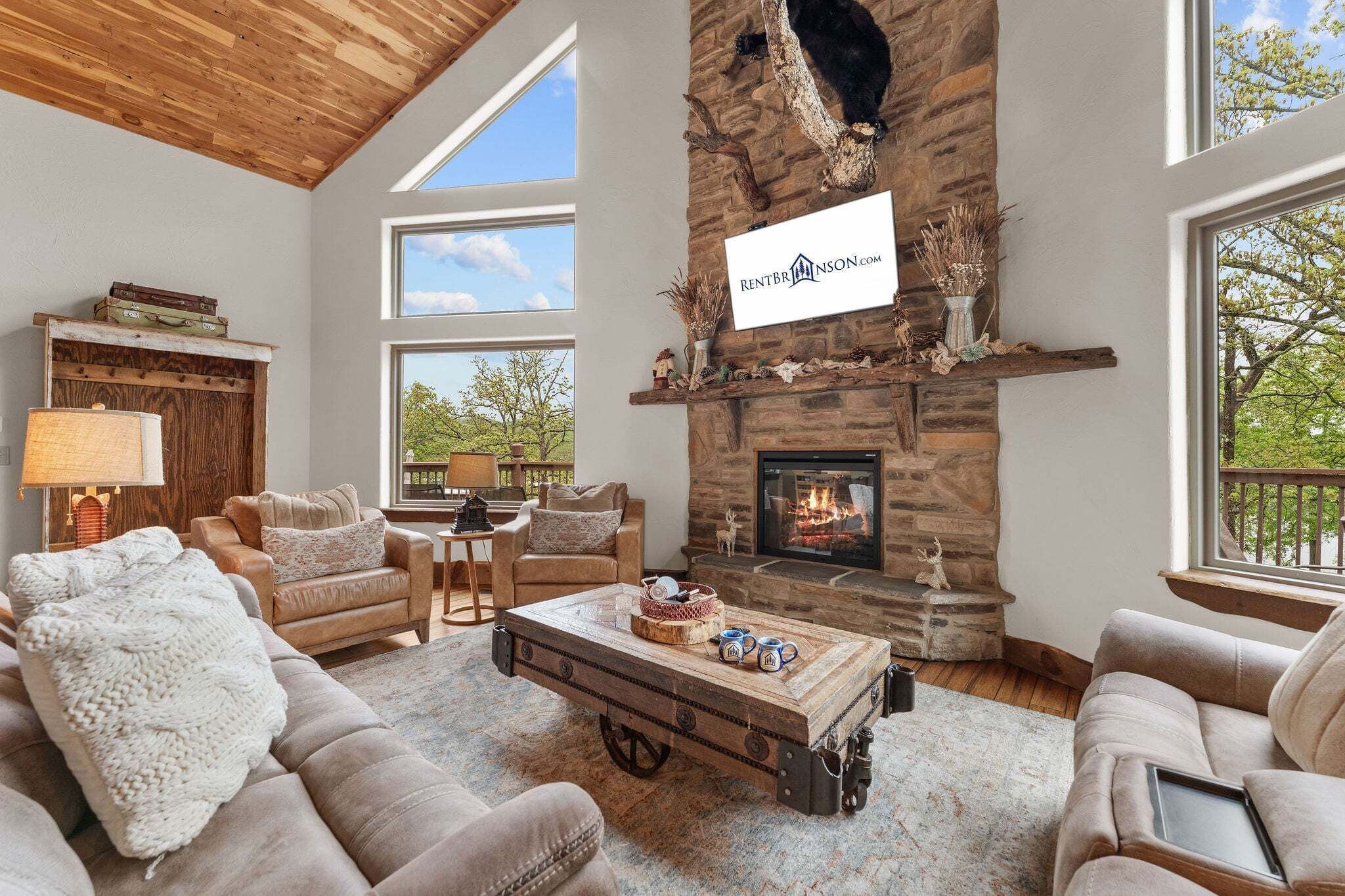 Una televisión, una chimenea