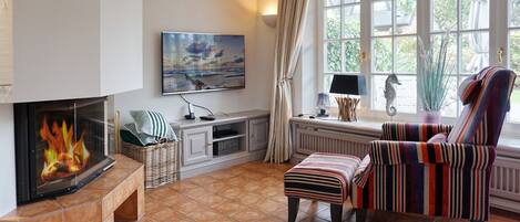 テレビ、暖炉、DVD プレーヤー、ステレオ