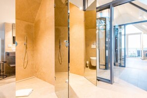 Shower, free toiletries, hair dryer, towels