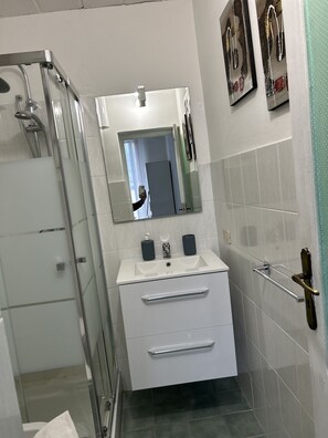 Regadera, secadora de cabello, bidet, toallas 