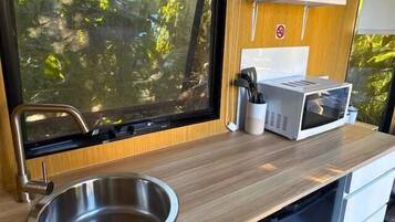 Fridge, microwave, stovetop, toaster