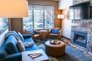 Télévision, cheminée, espaces bureaux