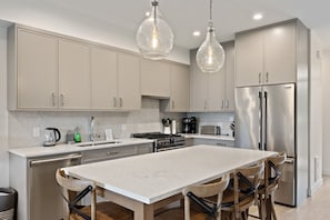 Frigorífico, microondas, horno y placa de cocina