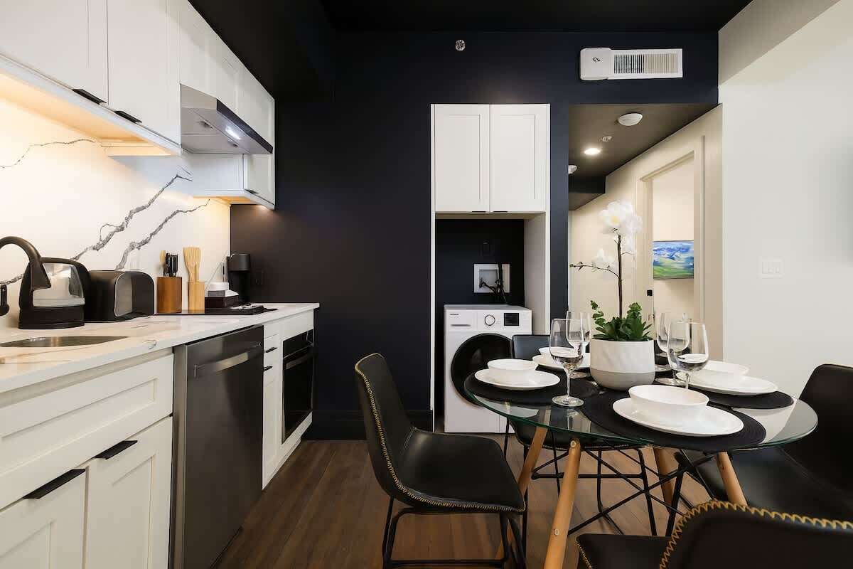 Fridge, microwave, oven, dishwasher