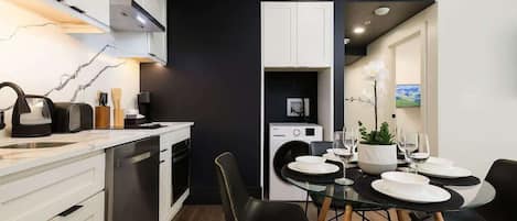 Fridge, microwave, oven, dishwasher