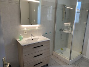 Shower, soap, toilet paper