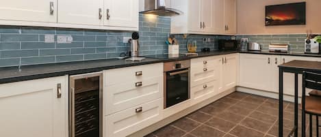 Fridge, dishwasher, electric kettle, toaster