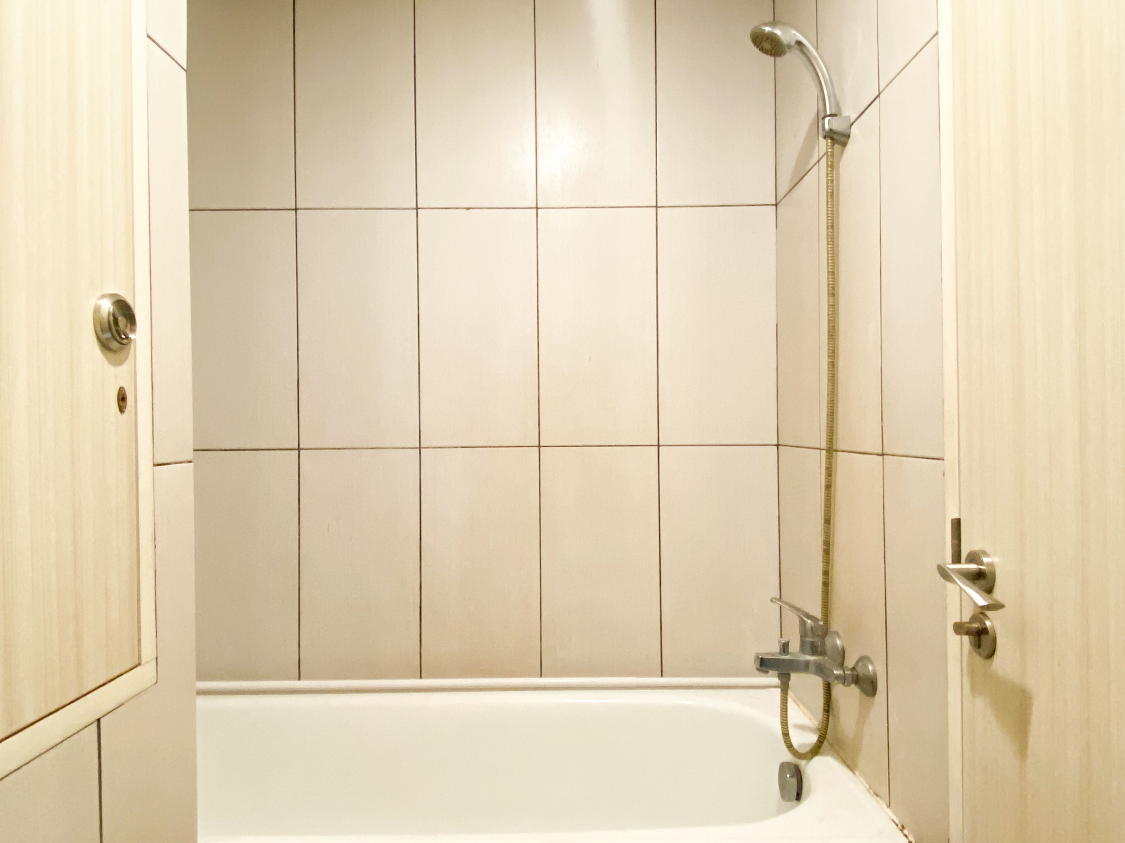 Une salle de bain avec une baignoire, une douche et des toilettes.