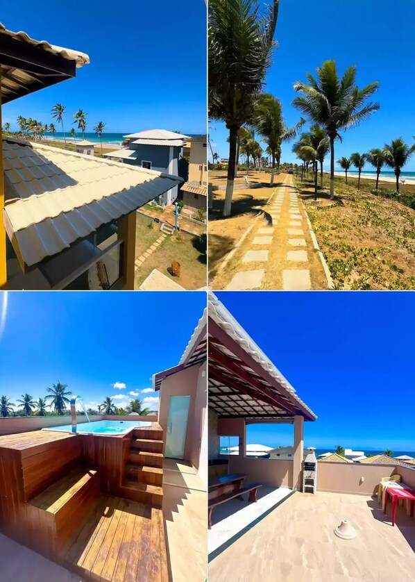 Relax in a serene beachfront setting with a pool and rooftop terrace offering ocean views.