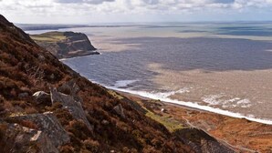 Un paysage côtier avec une falaise rocheuse et une plage.