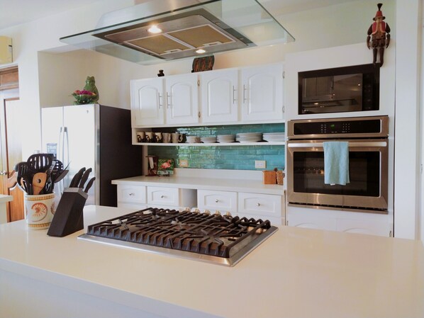 Fridge, microwave, oven, coffee/tea maker - Oceanview villa•housekeeping•BBQ•Pool•4 TVs•Garden: Casa Sol Azul (Potrero)