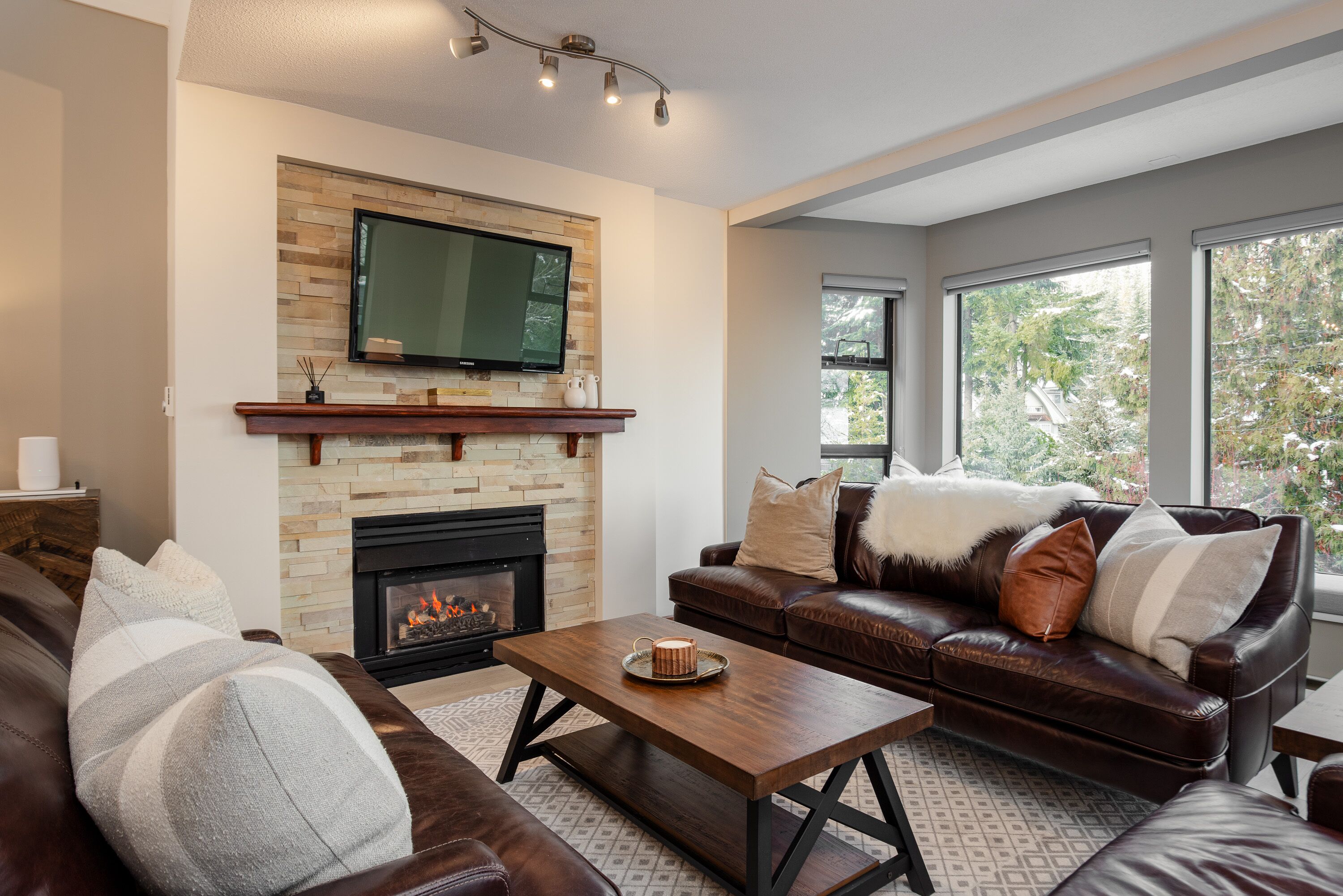 Televisión y chimenea 