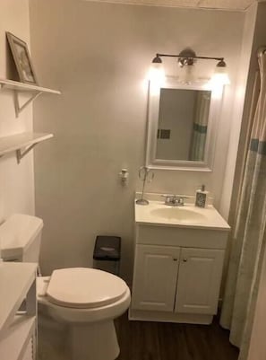 Secador de cabelo, toalhas de banho, sabonete, shampoo