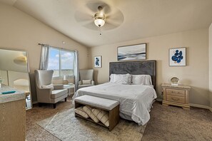 4 bedrooms, desk, iron/ironing board, travel cot