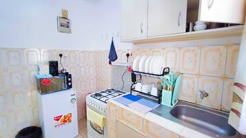 Fridge, microwave, oven, coffee/tea maker