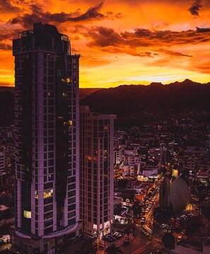 Stunning city views from the high-rise building's spacious balconies.