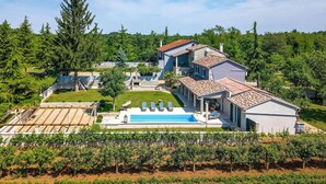 A large house with a swimming pool, surrounded by vineyards and trees. - Awesome home in Pazin (Pazin)