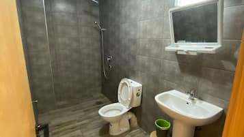 Regadera, bidet, toallas, papel de baño