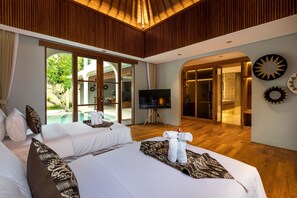 Vila luxo, 3 quartos, piscina particular | Roupas de cama premium, escrivaninha, espaço de trabalho para notebook