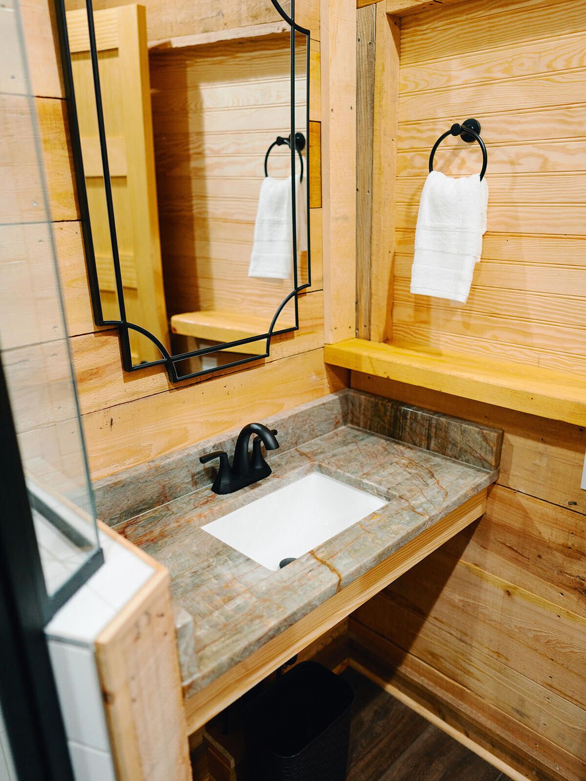Shower, towels, soap, toilet paper