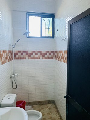 Séchoir à cheveux, serviettes fournies, savon, papier de toilette