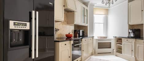 Fridge, microwave, dishwasher, coffee/tea maker