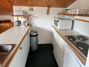 Fridge, dishwasher, coffee/tea maker