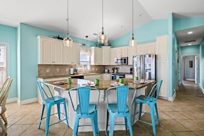 Fridge, microwave, oven, stovetop - Oceanfront 4BR, Pool & Elevator | Surf City Beach (Surf City)
