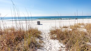 A sandy beach path leading to the ocean with tall grasses on either side. - Luxury Beach Front Townhouse – 4BR/3.5 BA Slps 14! (Panama City Beach)