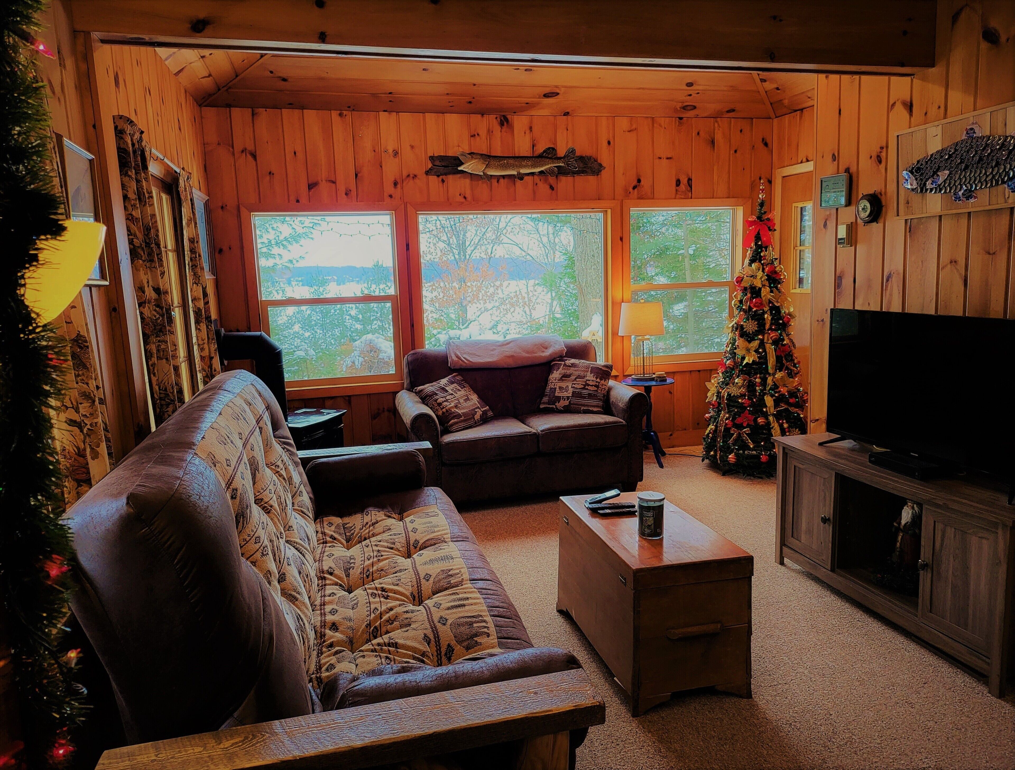 Cozy, pet friendly, main snowmobile trail on Big Arbor Vitae Lake! 