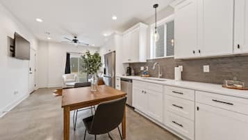 Fridge, microwave, dishwasher, coffee/tea maker