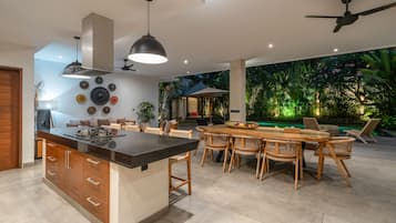 Luxury Villa | Private kitchen | Fridge, microwave, stovetop, toaster